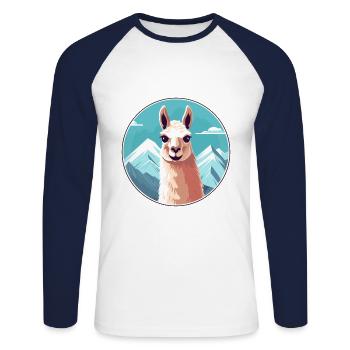 Lama Aquarell Karikatur Kawaii Haustier Tier Farbefu - Unisex Baseballshirt langarm - Weiß/Navy - Vorne - Nik (191cm)