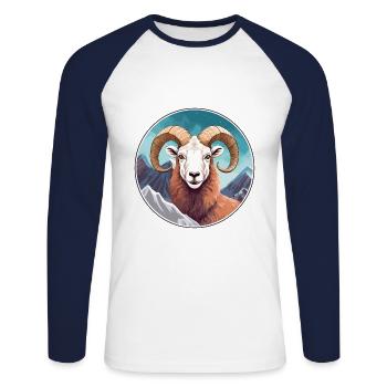 Ram Watercolor Cartoon Kawaii Pet Animal Colorful - Unisex Long Sleeve Baseball T-Shirt - white/navy - Front - Nik (191cm)