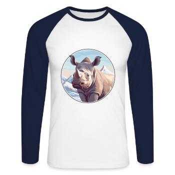 Rhino Watercolor Cartoon Kawaii Pet Animal Colorfu - Unisex Long Sleeve Baseball T-Shirt - white/navy - Front - Nik (191cm)