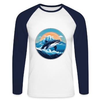 Wal Aquarell Karikatur Kawaii Haustier Tier Farbefu - Unisex Baseballshirt langarm - Weiß/Navy - Vorne - Nik (191cm)