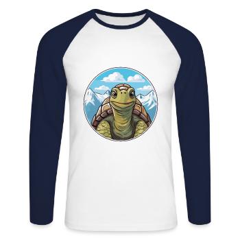 Turtle Watercolor Cartoon Kawaii Pet Animal Colorf - Unisex Long Sleeve Baseball T-Shirt - white/navy - Front - Nik (191cm)