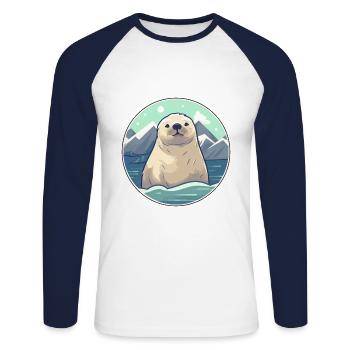 Siegel Aquarell Karikatur Kawaii Haustier Tier Bunt - Unisex Baseballshirt langarm - Weiß/Navy - Vorne - Nik (191cm)