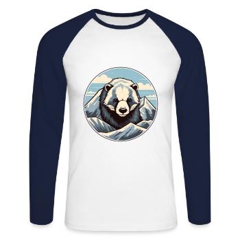 Blaireau Aquarelle Dessin Animé Kawaii Animal De Compagnie Colorf - T-shirt baseball manches longues Homme - blanc/marine - Devant - Nik (191cm)