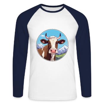 Vache Aquarelle Dessin Animé Kawaii Animal De Compagnie Coloré - T-shirt baseball manches longues Homme - blanc/marine - Devant - Nik (191cm)
