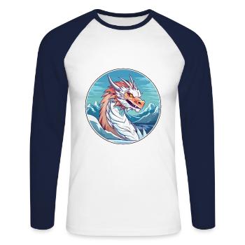Dragon Aquarelle Dessin Animé Kawaii Animal De Compagnie Colorf - T-shirt baseball manches longues Homme - blanc/marine - Devant - Nik (191cm)