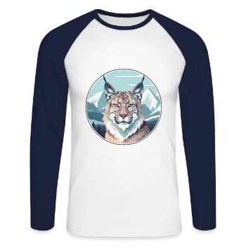 Lynx Watercolor Cartoon Kawaii Pet Animal Colorful - Unisex Long Sleeve Baseball T-Shirt - white/navy - Front - Nik (191cm)