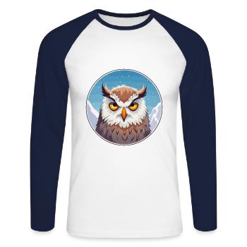 Eule Aquarell Karikatur Kawaii Haustier Tier Bunt - Unisex Baseballshirt langarm - Weiß/Navy - Vorne - Nik (191cm)