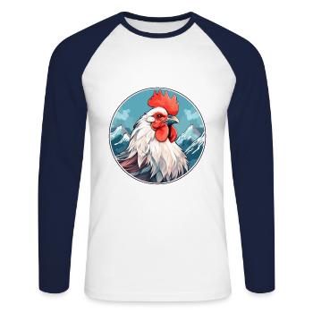 Hahn Aquarell Karikatur Kawaii Haustier Tier Farbe - Unisex Baseballshirt langarm - Weiß/Navy - Vorne - Nik (191cm)