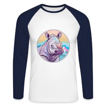 Rhino Watercolor Cartoon Kawaii Pet Animal Colorfu - Unisex Long Sleeve Baseball T-Shirt - white/navy - Front - Nik (191cm)