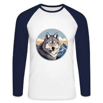 Wolf Aquarell Karikatur Kawaii Haustier Tier Bunt - Unisex Baseballshirt langarm - Weiß/Navy - Vorne - Nik (191cm)