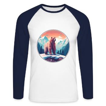 Ours Aquarelle Dessin Animé Kawaii Animal De Compagnie Coloré - T-shirt baseball manches longues Homme - blanc/marine - Devant - Nik (191cm)