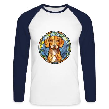 Ariegeois chien race vitrail coloré Waterco - T-shirt baseball manches longues Homme - blanc/marine - Devant - Nik (191cm)