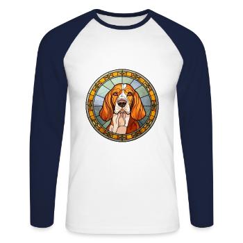 Artois Hound Dog Breed Stained Glass Colorful Wate - Unisex Long Sleeve Baseball T-Shirt - white/navy - Front - Nik (191cm)