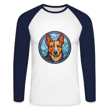 Bouvier australien chien race vitrail coloré - T-shirt baseball manches longues Homme - blanc/marine - Devant - Nik (191cm)