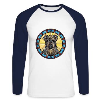 Affenpinscher chien race vitrail coloré Wat - T-shirt baseball manches longues Homme - blanc/marine - Devant - Nik (191cm)