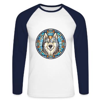 Alaska Malamute Hunderasse Buntglas Bunt - Unisex Baseballshirt langarm - Weiß/Navy - Vorne - Nik (191cm)