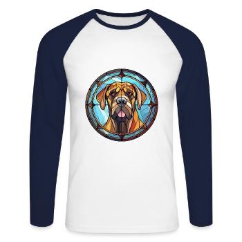 Alpine Mastiff Dog Breed Stained Glass Colorful Wa - Unisex Long Sleeve Baseball T-Shirt - white/navy - Front - Nik (191cm)