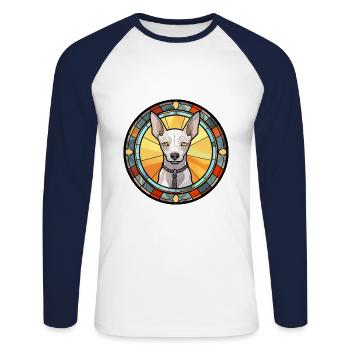 American Hairless Terrier Hunderasse Buntglas - Unisex Baseballshirt langarm - Weiß/Navy - Vorne - Nik (191cm)