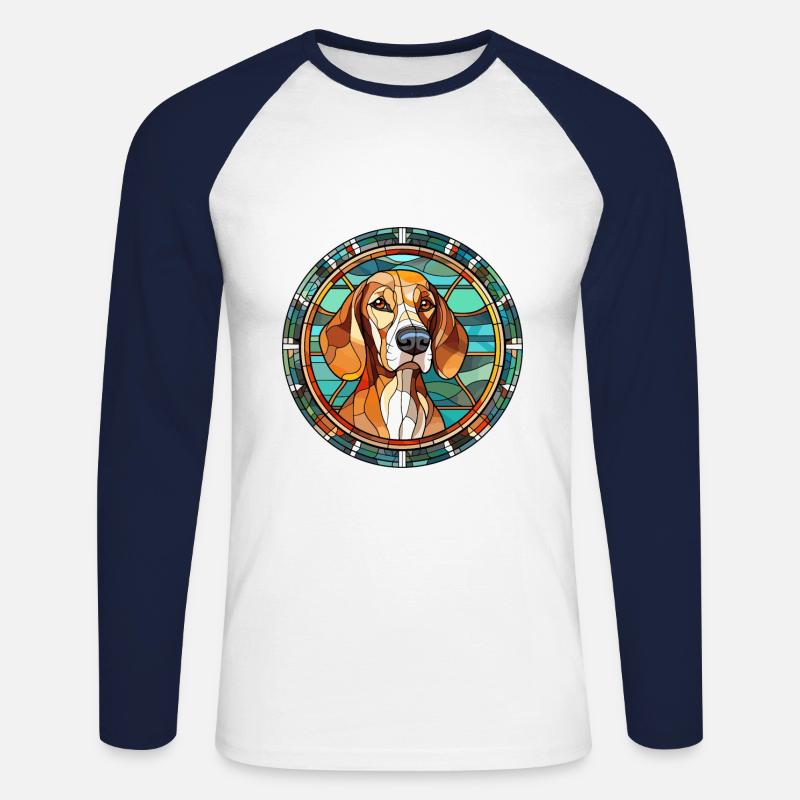 Andalusischer Jagdhund Hunderasse Buntglas Bunt - Unisex Baseballshirt langarm - Weiß/Navy