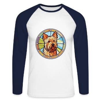 Terrier australien chien race vitrail Colorfu - T-shirt baseball manches longues Homme - blanc/marine - Devant - Nik (191cm)