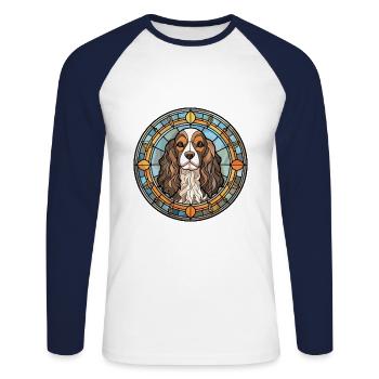 Alpine Spaniel Dog Breed Stained Glass Colorful Wa - Unisex Long Sleeve Baseball T-Shirt - white/navy - Front - Nik (191cm)