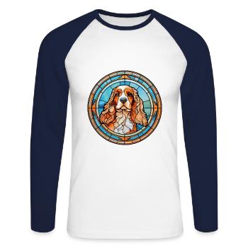 American Cocker Spaniel chien race vitrail Co - T-shirt baseball manches longues Homme - blanc/marine - Devant - Nik (191cm)
