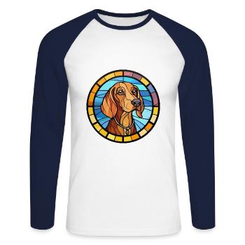 American Waterhound Dog Rasse Buntglas Farbe - Unisex Baseballshirt langarm - Weiß/Navy - Vorne - Nik (191cm)