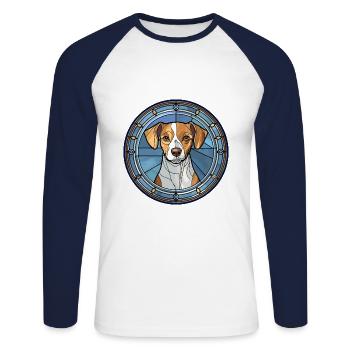 Bleu De Gascogne Chien Race Vitrail Coloré - T-shirt baseball manches longues Homme - blanc/marine - Devant - Nik (191cm)