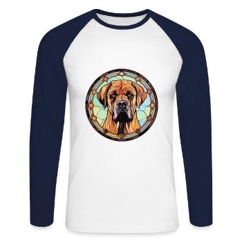 Boerboel Dog Breed Stained Glass Colorful Watercol - Unisex Long Sleeve Baseball T-Shirt - white/navy - Front - Nik (191cm)