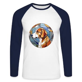 Braque Auvergne Hunderasse Buntglas Bunt W - Unisex Baseballshirt langarm - Weiß/Navy - Vorne - Nik (191cm)