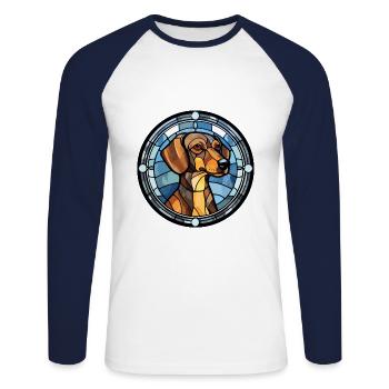 Braque Francais chien race vitrail coloré W - T-shirt baseball manches longues Homme - blanc/marine - Devant - Nik (191cm)