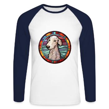 Bedlington Terrier chien race vitrail Colorfu - T-shirt baseball manches longues Homme - blanc/marine - Devant - Nik (191cm)