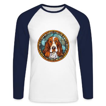Basset Fauve de Bretagne Hunderasse Buntglas C - Unisex Baseballshirt langarm - Weiß/Navy - Vorne - Nik (191cm)