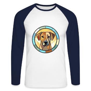Black Mouth Cur Dog Breed Stained Glass Colorful W - Unisex Long Sleeve Baseball T-Shirt - white/navy - Front - Nik (191cm)