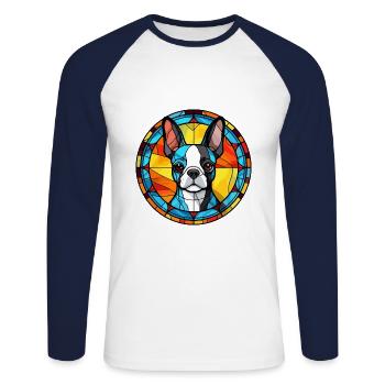 Boston Terrier Hunderasse Buntglas Bunt Wa - Unisex Baseballshirt langarm - Weiß/Navy - Vorne - Nik (191cm)