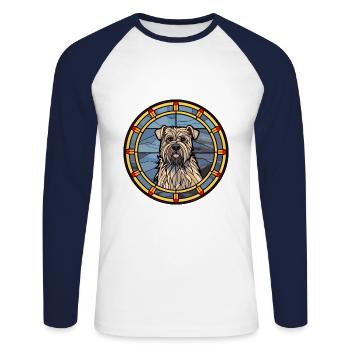 Bouvier Des Ardennes race chien vitrail couleur - T-shirt baseball manches longues Homme - blanc/marine - Devant - Nik (191cm)