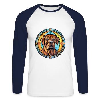 Brasilianische Dogge Hunderasse Buntglas Bunt - Unisex Baseballshirt langarm - Weiß/Navy - Vorne - Nik (191cm)