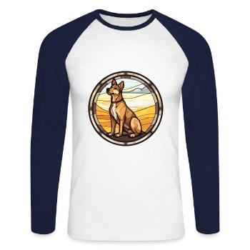 Bucovine chien de berger race vitrail coloré - T-shirt baseball manches longues Homme - blanc/marine - Devant - Nik (191cm)