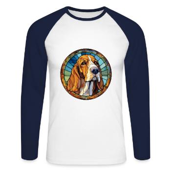Bruno Jura chien chien race vitrail coloré - T-shirt baseball manches longues Homme - blanc/marine - Devant - Nik (191cm)