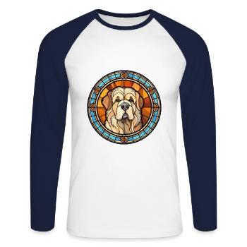 Caucasien Ovcharka chien race vitrail Colorfu - T-shirt baseball manches longues Homme - blanc/marine - Devant - Nik (191cm)