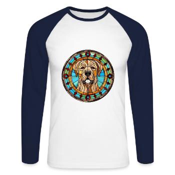 Berger d’Asie centrale chien race vitrail Col - T-shirt baseball manches longues Homme - blanc/marine - Devant - Nik (191cm)