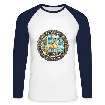 Chien impérial chinois race vitrail coloré - T-shirt baseball manches longues Homme - blanc/marine - Devant - Nik (191cm)