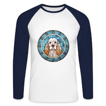 Clumber Spaniel Dog Breed Stained Glass Colorful W - Unisex Long Sleeve Baseball T-Shirt - white/navy - Front - Nik (191cm)