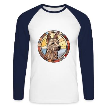 Berger Picard Hunderasse Buntes Glas Wat - Unisex Baseballshirt langarm - Weiß/Navy - Vorne - Nik (191cm)