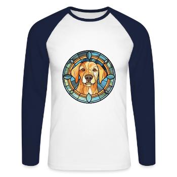 Billy chien race vitrail aquarelle colorée - T-shirt baseball manches longues Homme - blanc/marine - Devant - Nik (191cm)