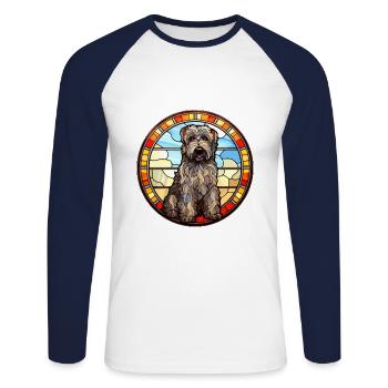 Bouvier Des Flandres Hunderasse Buntglasfarbe - Unisex Baseballshirt langarm - Weiß/Navy - Vorne - Nik (191cm)