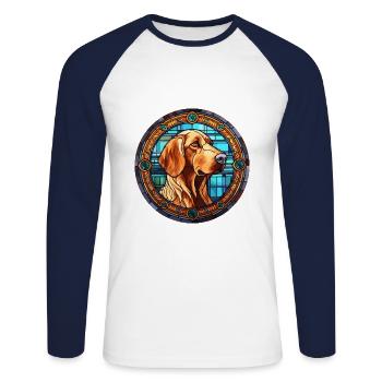 Cao de Castro Laboreiro Hunderasse Buntglas Co - Unisex Baseballshirt langarm - Weiß/Navy - Vorne - Nik (191cm)