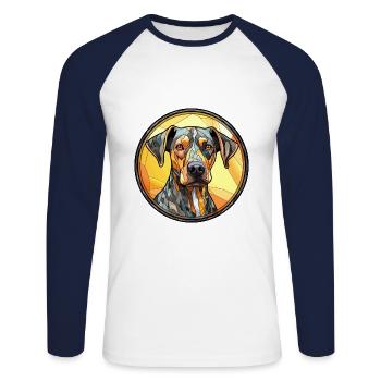 Catahoula Leopard Hund Rasse Bunt Glas Bunt - Unisex Baseballshirt langarm - Weiß/Navy - Vorne - Nik (191cm)