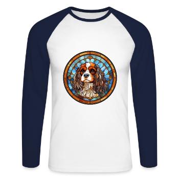 Cavalier King Charles Épagneul Race De Chien Teinté Gl - T-shirt baseball manches longues Homme - blanc/marine - Devant - Nik (191cm)
