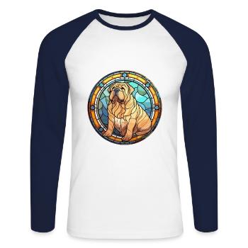 Chinois Shar Pei chien race vitrail coloré - T-shirt baseball manches longues Homme - blanc/marine - Devant - Nik (191cm)
